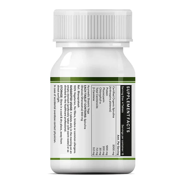 Spirulina, Organic Blue - Green Algae Superfood with Phycocyanin, 2000 mg, Veg Tablets