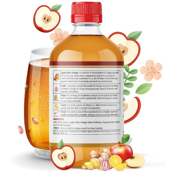 Apple Cider Vinegar with Garlic, Ginger, Lemon, Honey with Mother Vinegar 500 ml